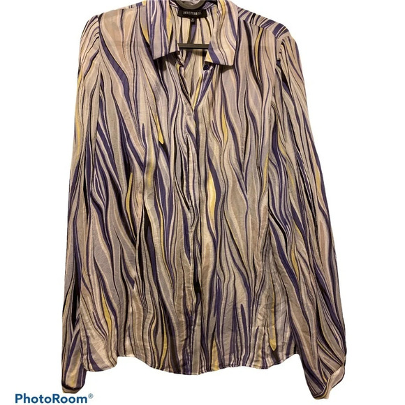 Lafayette 148 purple yellow pattern silk blouse 10 - Picture 1 of 11